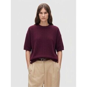 J. Crew Lambs Wool Oversized Sweater Tee Shirt Short Sleeve Size XS Burgundy